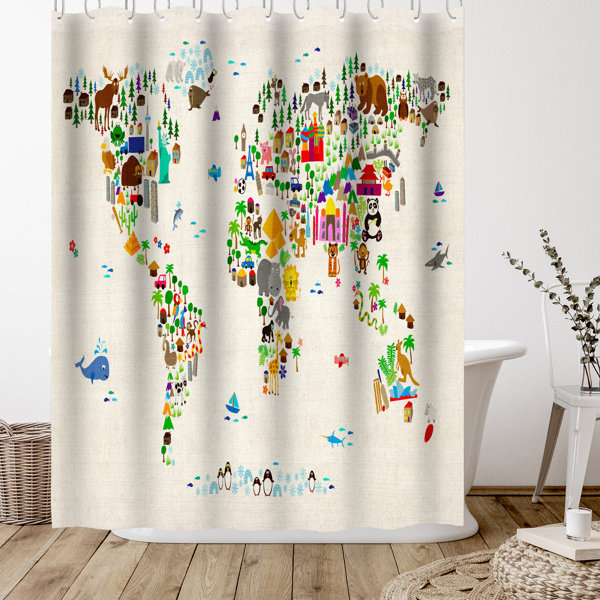 Americanflat Abstract Shower Curtain World Animal Map by Michael